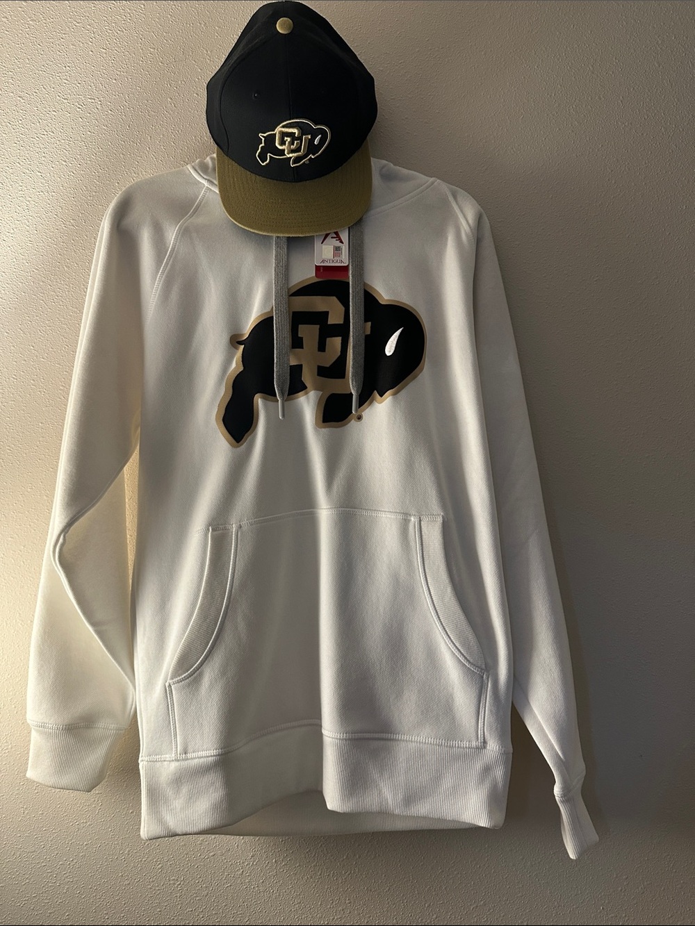 Men's White Pullover Hoodie with Black & Gold Buffalo Logo